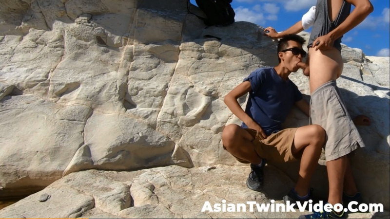 Asian Twink Sucking and Cums at Seaside